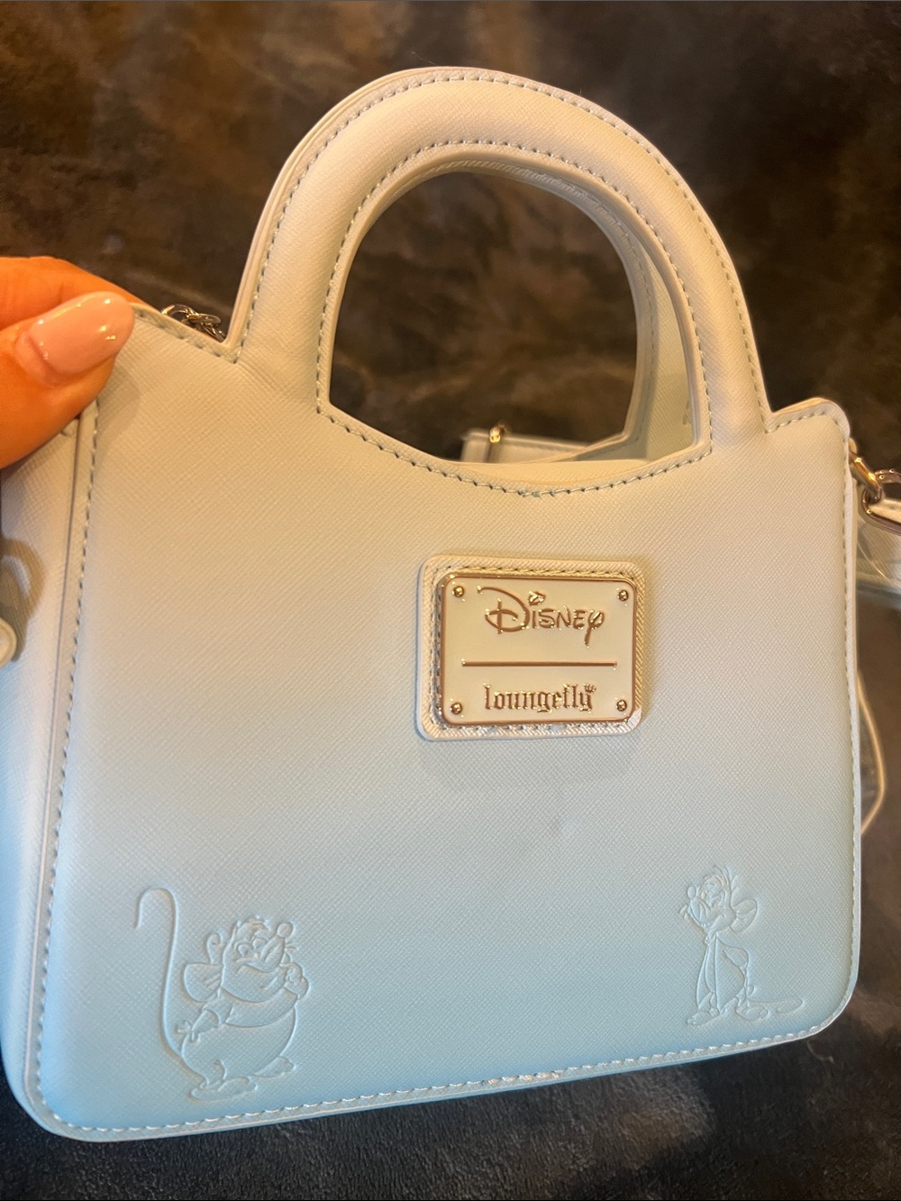 Disney X Loungefly  Cinderella Light Blue Embossed Mini Handbag with Chain - Picture 7 of 12